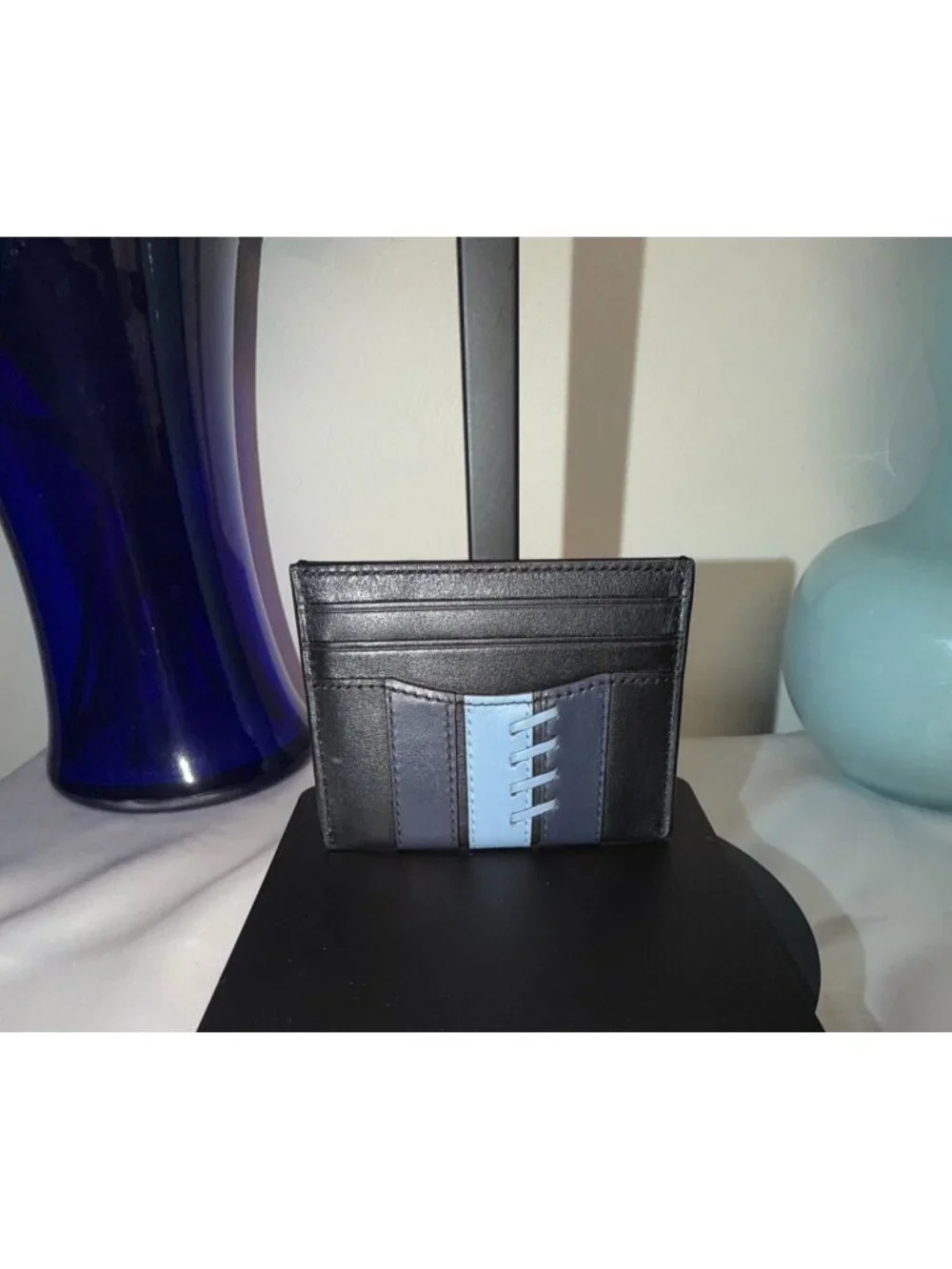 Coach Black & Blue Leather Cardholder Wallet With Contrast Stitching & Multiple